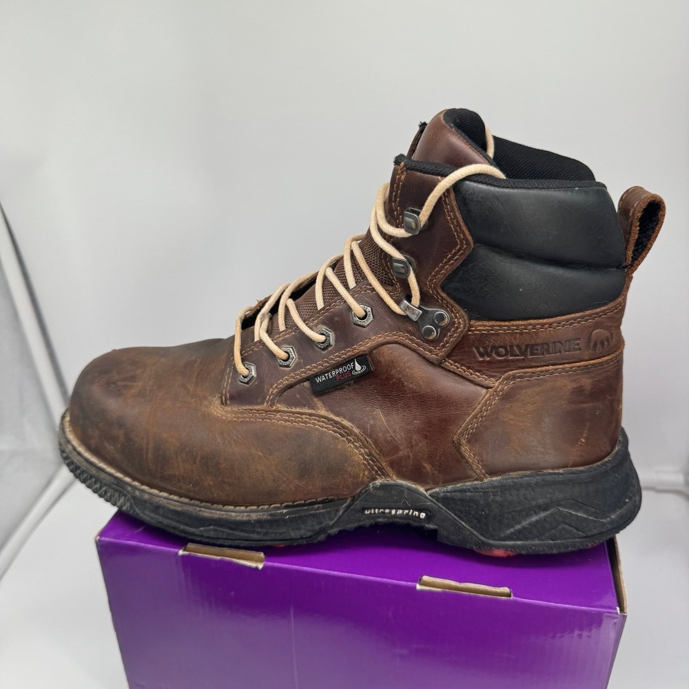 Wolverine Hellcat Fuse 6" Work Boots Men's Brown Waterproof CarbonMax Safety Toe - Picture 2 of 12